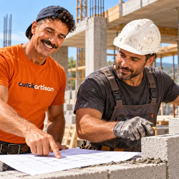 Maçon réalisant des travaux de gros œuvre sur un chantier de maison